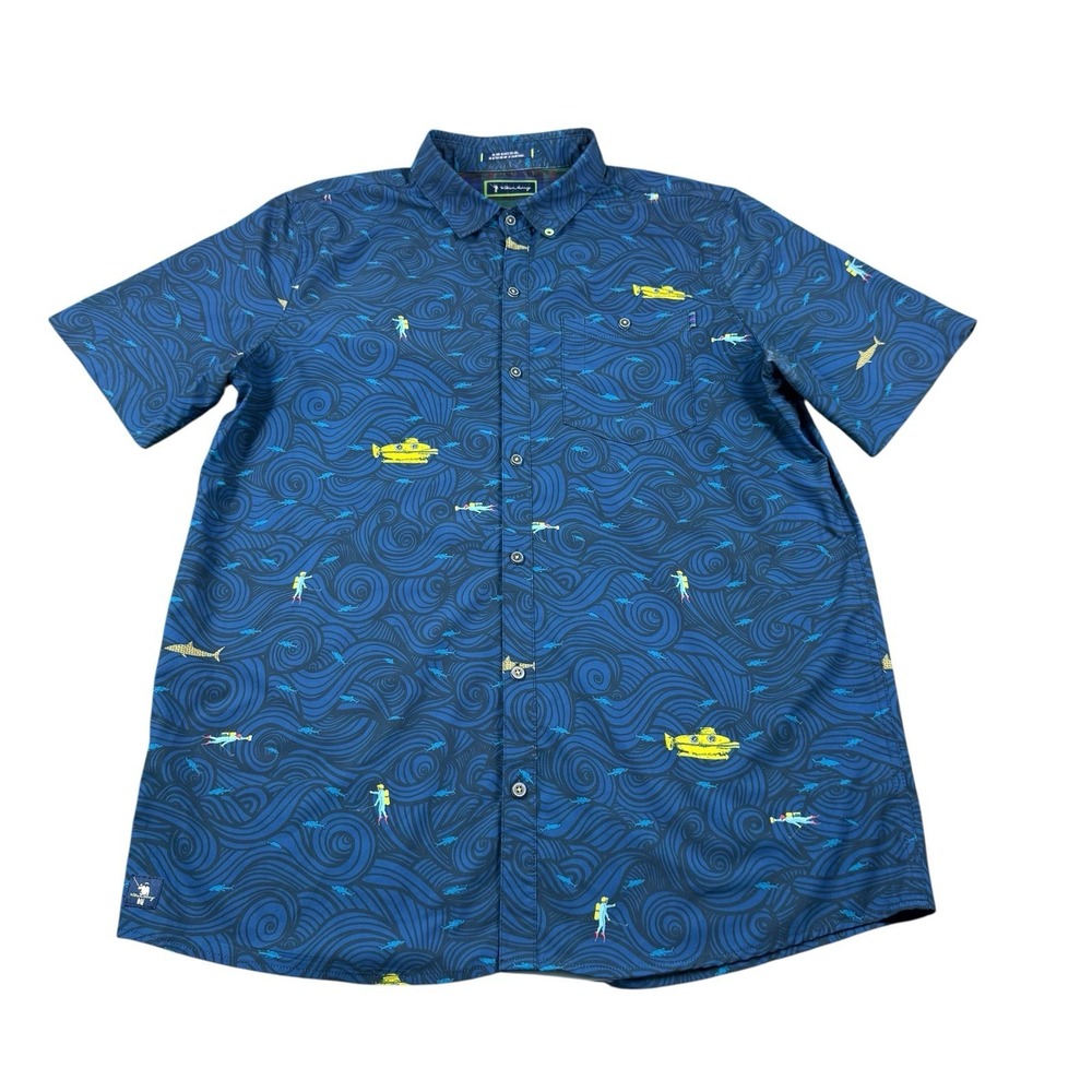 William Murray Blue Performance Ocean Submarine Button Front Shirt Mens Large